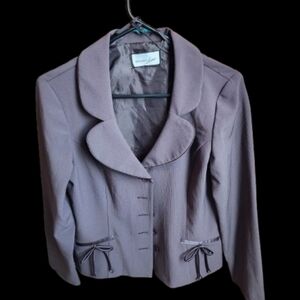 Vintage Breakin' Loose 90s Juniors 11/12 Rounded-Collar Bow-Trim Blazer In Gray